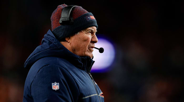 New England Patriots coach Bill Belichick in the second quarter against the Denver Broncos at Empower Field at Mile High.